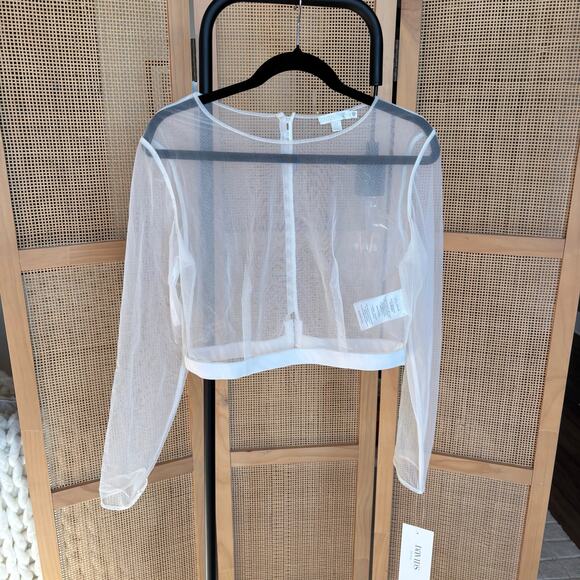 David’s Bridal Long Sleeve Tulle Topper Mesh White Top Button Back size 14 new - Picture 4 of 7